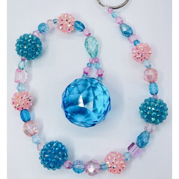 Beaded Suncatcher Pink Turquoise Crystal Prism Hanging Patio Decor Yard Art - Picture 1 of 10